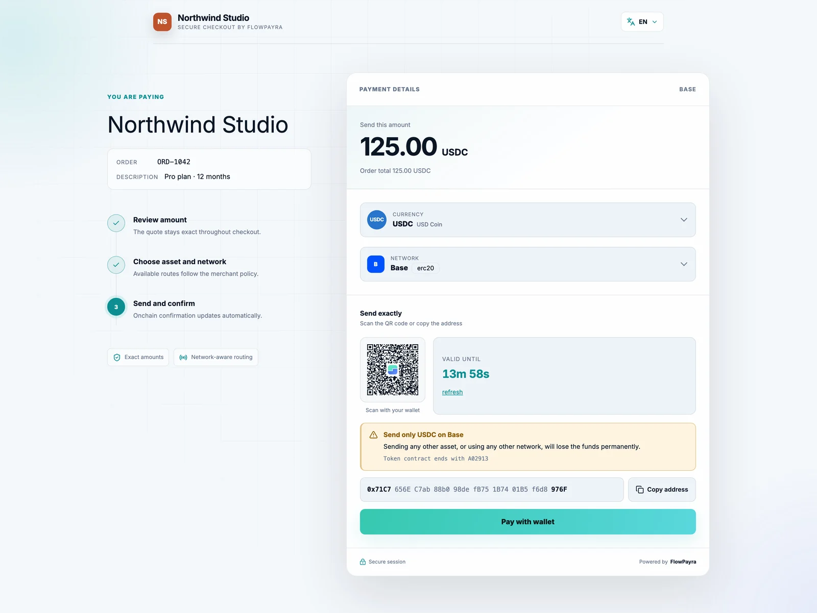 Hosted checkout — Desktop · Light